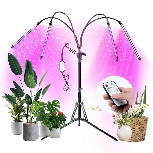 Homevenus 4-Heads Full Spectrum LED Grow Lights with Tripod for Indoor Plants in Red and Blue Color Changing Light