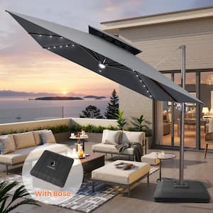 11 ft patio umbrella base CLOUDFLY 11 ft. x 11 ft. Solar LED Patio Umbrella and 240 lbs. 4-Piece Base 360° Rotatable Outdoor Cantilever Umbrella in Black