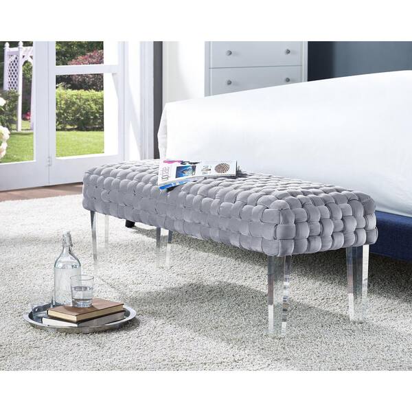 Unbranded Sal Woven Gray Velvet Bench