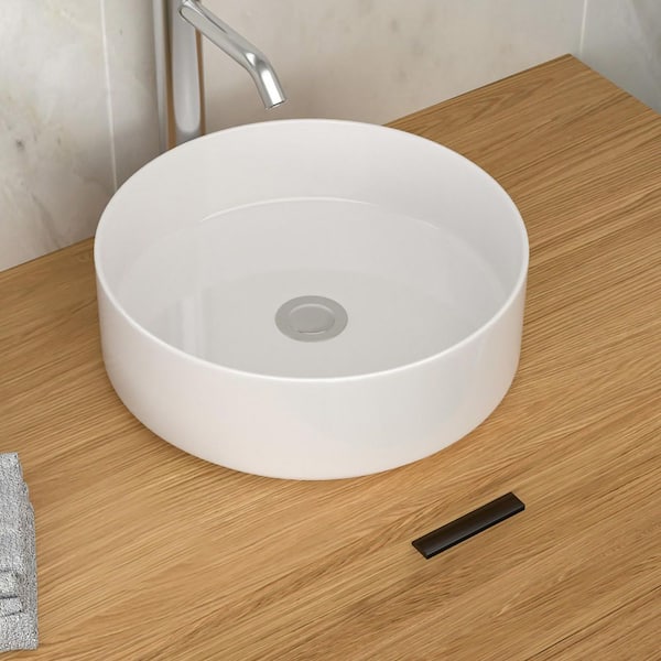 16 in. Vessel Round Bathroom Sink in White Ceramic