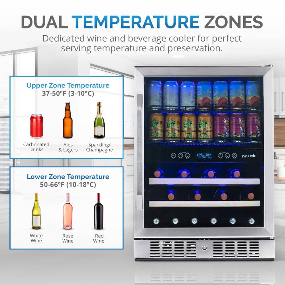 Stainless Steel Dual Zone 20-Bottle and 70-Can Beverage Refrigerator