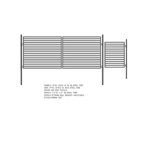 ALEKO 19 ft. x 6 ft. Black Steel Dual Swing Driveway Gate Milan Style 14 ft. with Pedestrian Gate 5 ft. Fence Gate