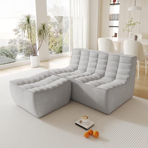 55.12 in. W Armless Linen Polyester Waffle Modular Reclining Sofa in. Gray with Ottoman