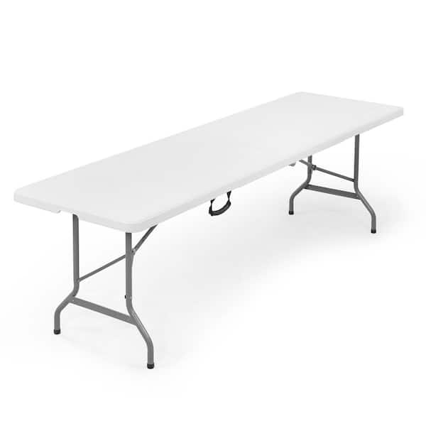 CAPHAUS 96.1 in. Gray Rectangle Steel Frame White Plastic Foldable Picnic Table