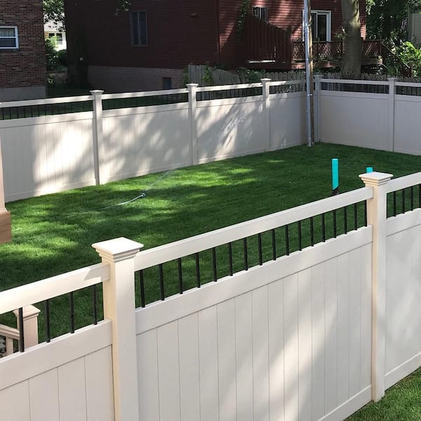 Weatherables 5 in. x 5 in. x 8 ft. Tan Vinyl Fence Blank Post LTPT