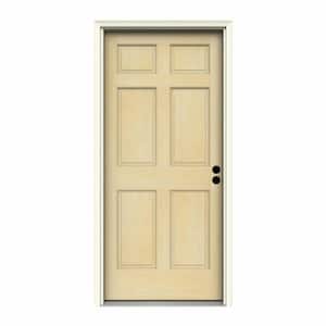 JELD-WEN 36 in. x 80 in. 6-Panel Unfinished Wood Prehung Left-Hand Inswing  Front Door w/Primed Rot Resistant Jamb u0026 Brickmould A49322 - The Home Depot