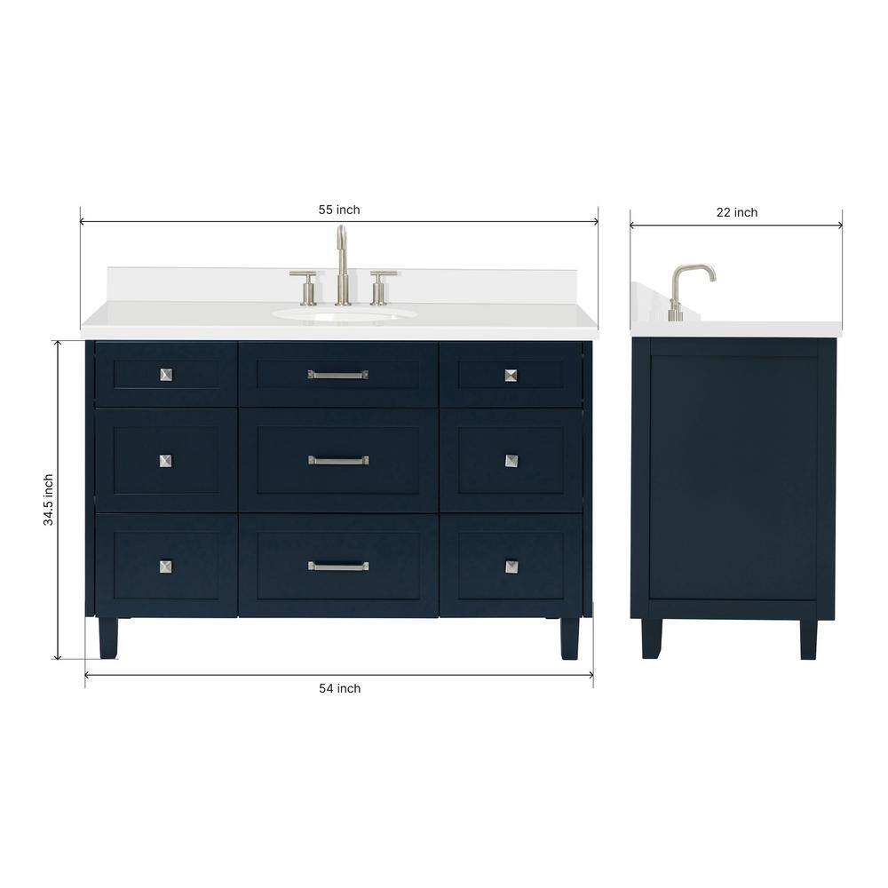 Midnight Blue 55" Single Sink Vanity with Quartz Top
