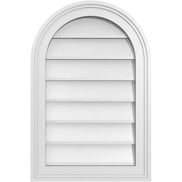 Ekena Millwork 16 in. x 24 in. Round Top White PVC Paintable Gable Louver Vent Non-Functional