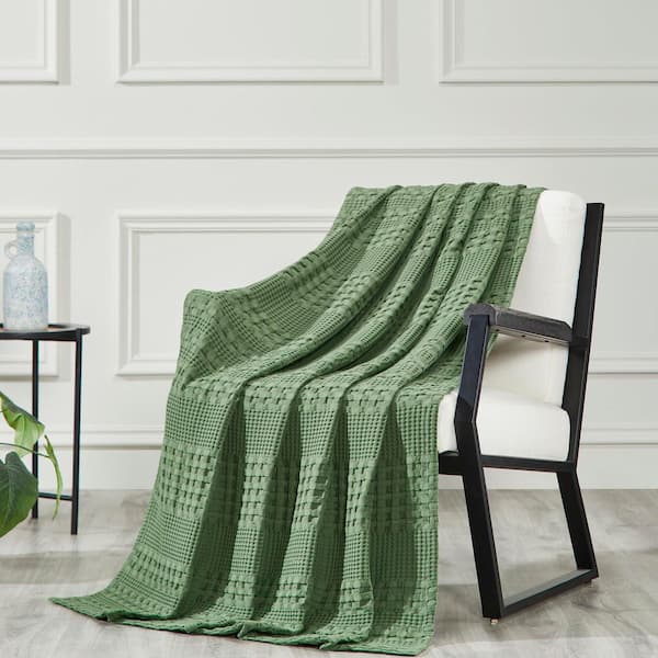 Waffle Weave Olive Green Throw Blanket