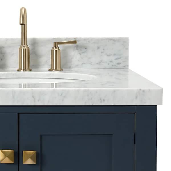 ARIEL Cambridge 37-in Midnight Blue Undermount Single Sink Bathroom Vanity  with Pure White Quartz Top in the Bathroom Vanities with Tops department at