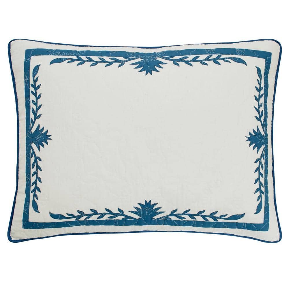 Blue and Beige Cotton Pineapple Sham with Trim