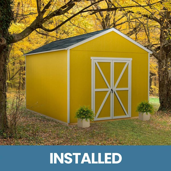 Handy Home Products Professionally Installed Astoria 12 ft. x 12 ft. Backyard Wood Storage Shed with Driftwood Grey Shingles (144 sq. ft.)