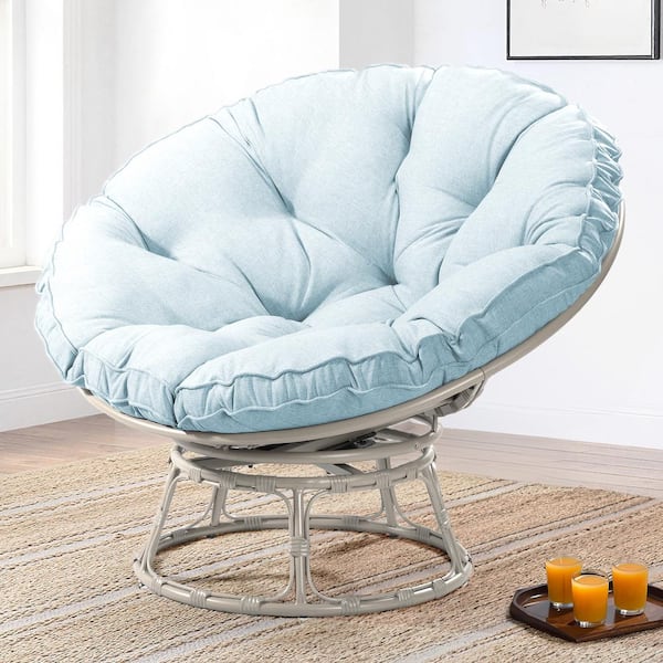 JOYSIDE Wicker Outdoor Patio Swivel Papasan Lounge Chair with Baby Blue ...