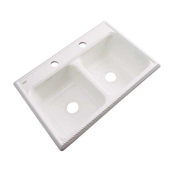 Thermocast Seabrook Drop-In Acrylic 33 in. 2-Hole Double Bowl Kitchen Sink in Biscuit