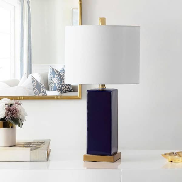 Wendi 23 in. Navy Table Lamp with White Shade