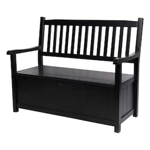 48.5 in. L Black Ashton Outdoor Wooden Storage Bench, Home Patio Furniture