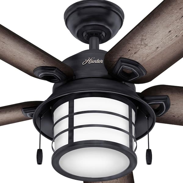 Hunter - Key Biscayne 54 in. Indoor/Outdoor Weathered Zinc Gray Ceiling Fan with Light Kit