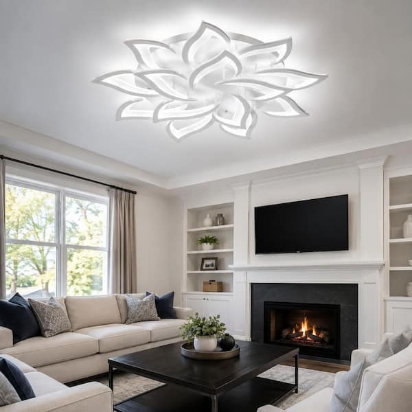 Genoci 36 in. 98-Watt Modern White Flower Dimmable Integrated LED
