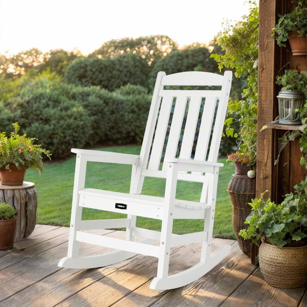 White HDPE Plastic Weather Resistant Outdoor Rocking Chair Set
