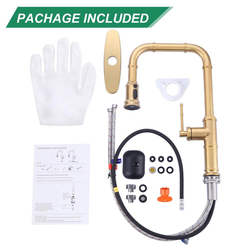 Brushed Gold Brass Single Handle Pull-Down Kitchen Faucet