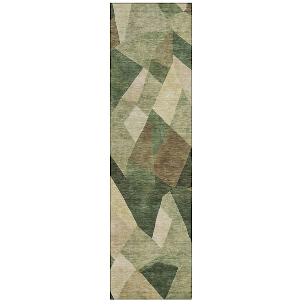 Chantille Machine Washable Indoor/Outdoor Abstract ACN2374 Green 2 ft. x 7 ft. Runner Rug