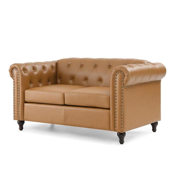 ARTFUL LIVING DESIGN Hector 60"Wide Camel Tufted Loveseat with Rolled Arms