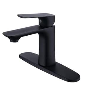 Single Hole Single Handle Kitchen Bathroom Faucet with cUPC Supply Hose and 10-in Deck Mount in Matte Black