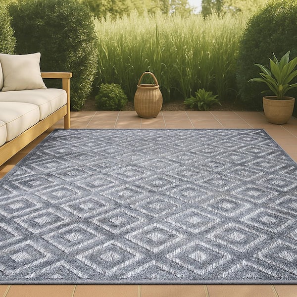 Portmany Neutral Diamond Trellis Dark Gray 5 ft. x 8 ft. Indoor/Outdoor Area Rug
