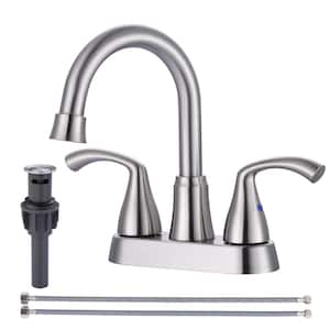 4 in. Centerset Double-Handle High Arc Bathroom Faucet with Pop Up Drain Included in Brushed Nickel