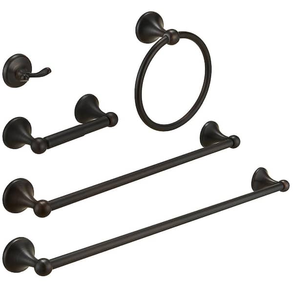 HOMEMYSTIQUE 5-Piece Bath Hardware Set with Towel Bar Towel Hook Toilet Paper Holder and Towel Ring Set in Oil Rubbed Bronze