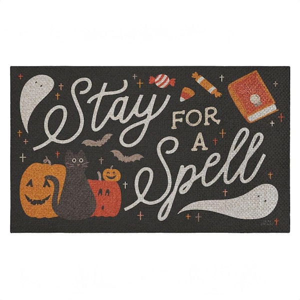 Stay for a Spell Halloween Black 18 in. x 30 in. Polyester Non-Slip Outdoor Door Mat