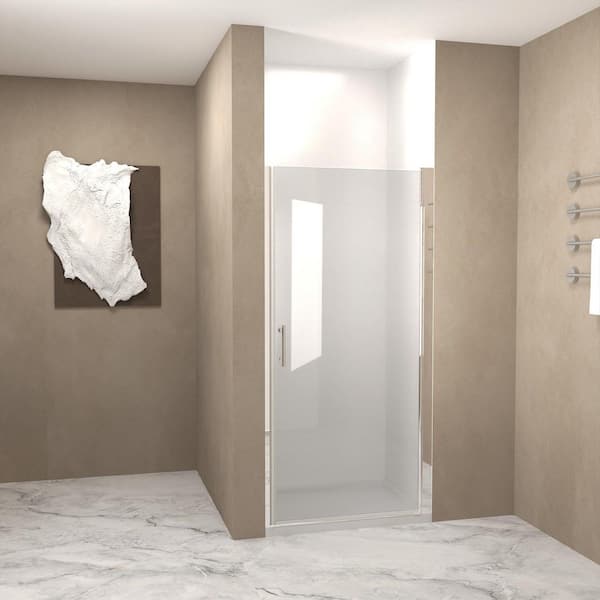 24 in. W x 72 in. H Pivot Frameless Shower Door in Chrome with 1/4 in. (6 mm) Clear Tempered Glass