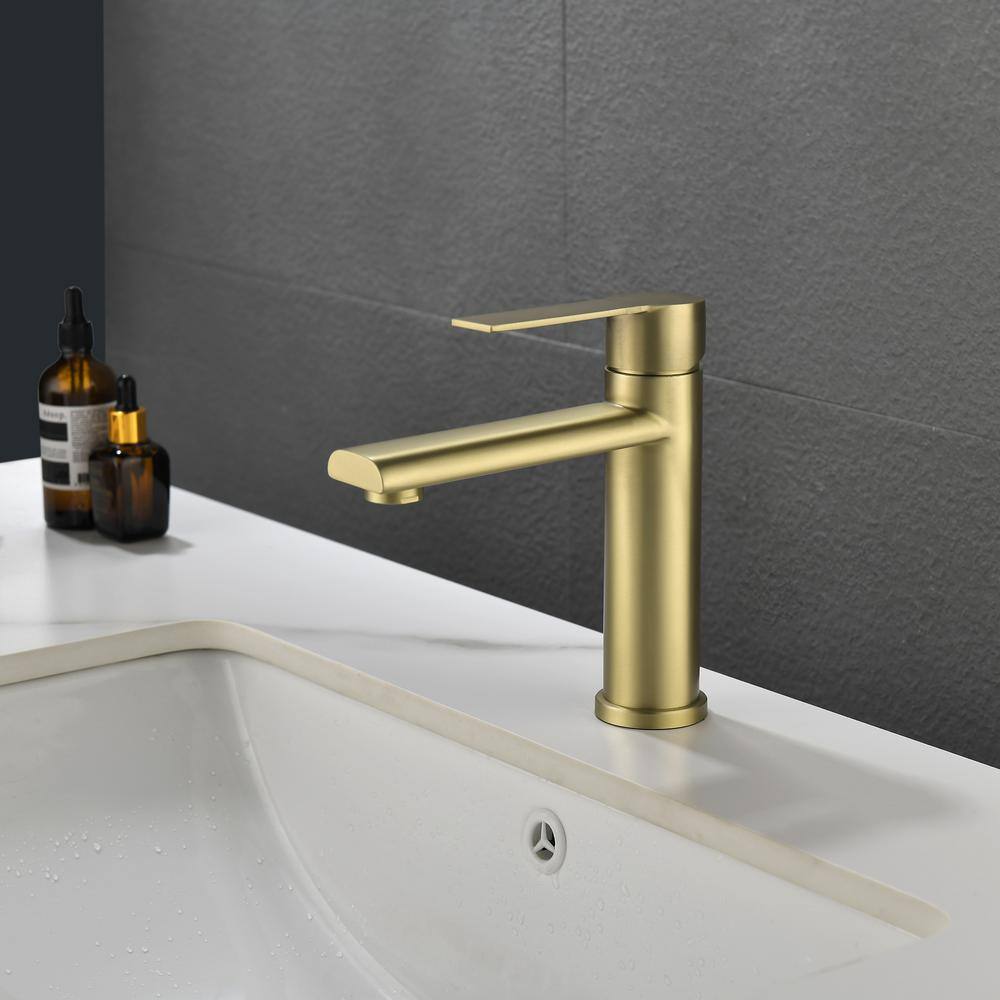 Brushed Gold Brass Single Handle Bathroom Faucet