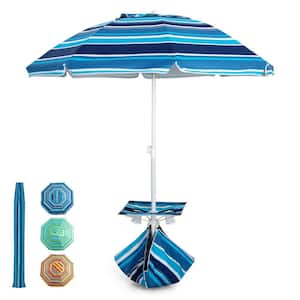 6.5 ft. Patio Portable Beach Adjustable Umbrella with Folding Table and Sandbag Blue