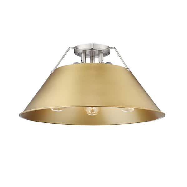Golden Lighting Orwell 18.75 in. 3-Light Pewter and Brushed Champagne Bronze Flush Mount