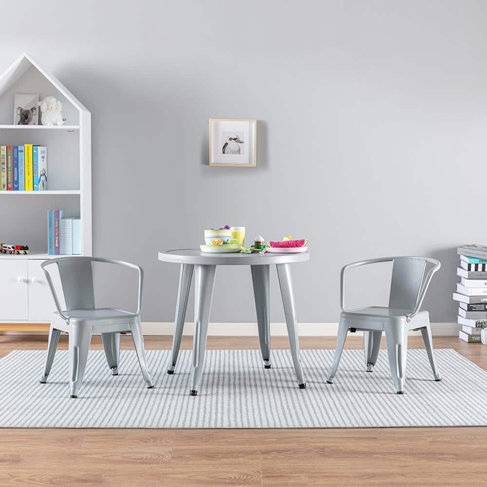 Coco 3 Piece Kids Silver Metal Activity Table Set