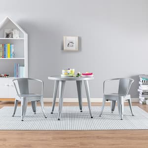 Coco 3-Piece Round Metal Top Gray Table Set