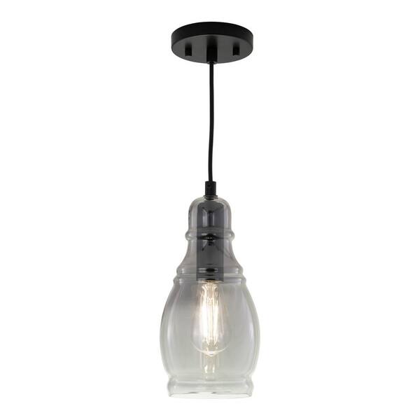 VAXCEL Millie 1-Light Matte Black Shaded Mini Pendant Ceiling Light Smoke Gray Glass