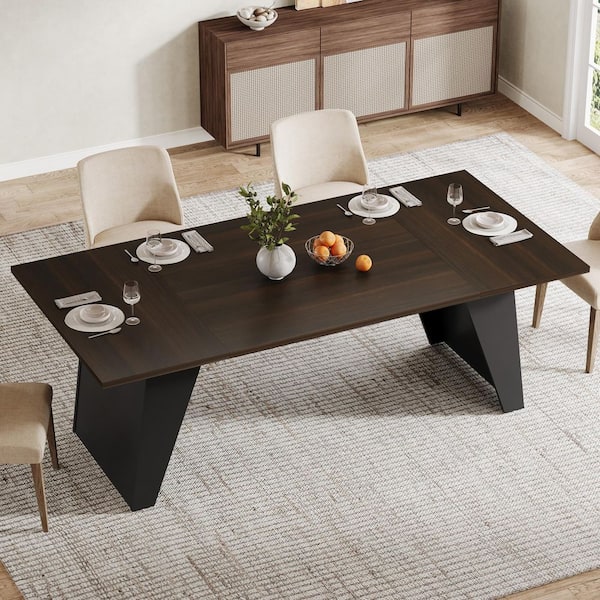 BYBLIGHT Roesler Black Wood 70.87 in Pedestal 6 ft Rectangle Dinner Kitchen Dining Table Seats 4 to 6 Sturdy Frame Dinning Room