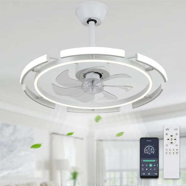 24 in. Indoor DIY Shade White Dimmable Ceiling Fan with LED Light and Remote