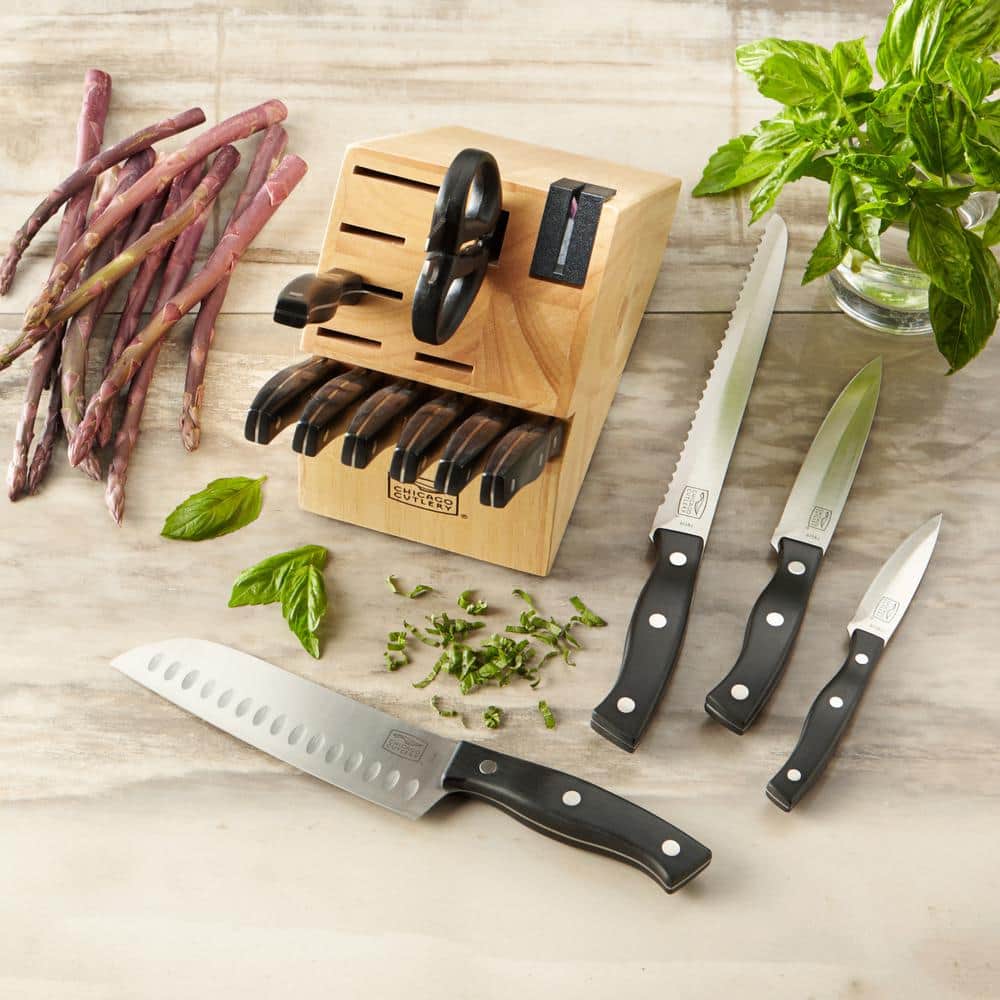 Ellsworth 13-Piece Stainless Steel Knife Set with Natural Wood Block