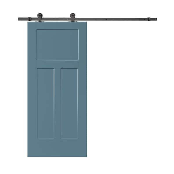 CALHOME 30 in. x 80 in. 3-Panel Dignity Blue Stained Composite MDF Interior Sliding Barn Door with Hardware Kit