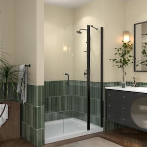 34 in. W. x 72 in. H Pivot Frameless Shower Door Shower Screen in Matte Black with 1/4 in. (6 mm) Tempered Clear Glass