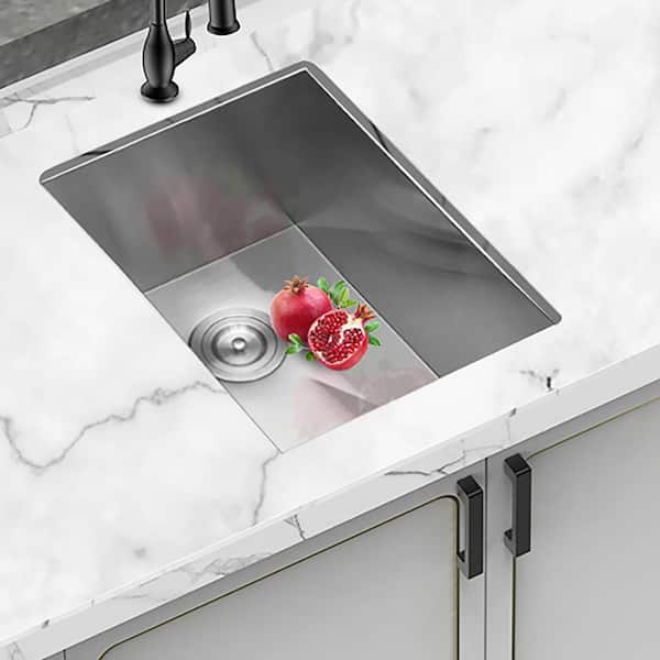 15 in. Undermount Single Bowl 16-Gauge Brushed Nickel Stainless Steel Kitchen Sink with Bottom Grids