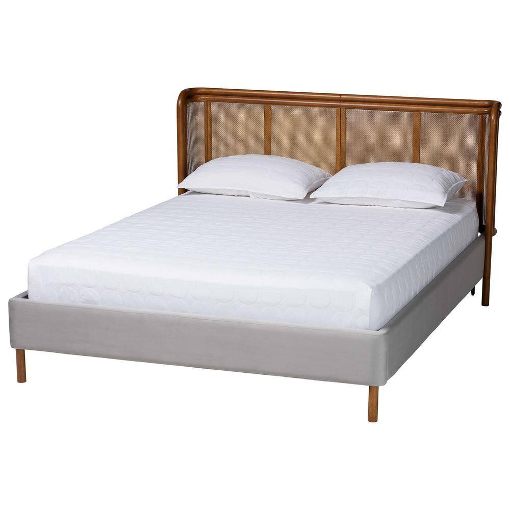 Baxton Studio Harrell Gray and Walnut Brown Wood Frame Queen