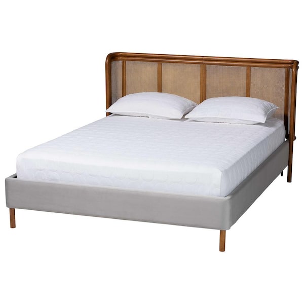 Baxton Studio Harrell Gray and Walnut Brown Wood Frame Queen Platform Bed