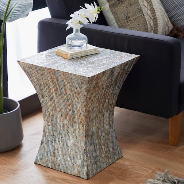 Litton Lane 15 in. Multi Colored Handmade Hourglass Shaped Medium Square Wood End Accent Table