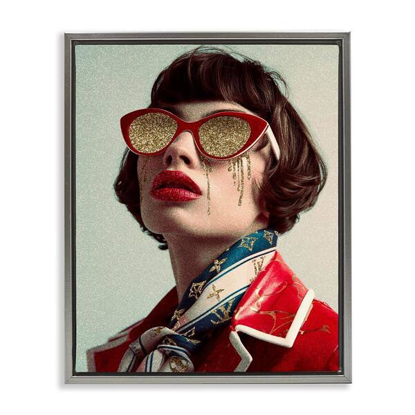 Retro Woman with Glam Tears by Svetlana Aleynikova Gray Floater Frame People Graphic Art Print 31 in. x 25 in.