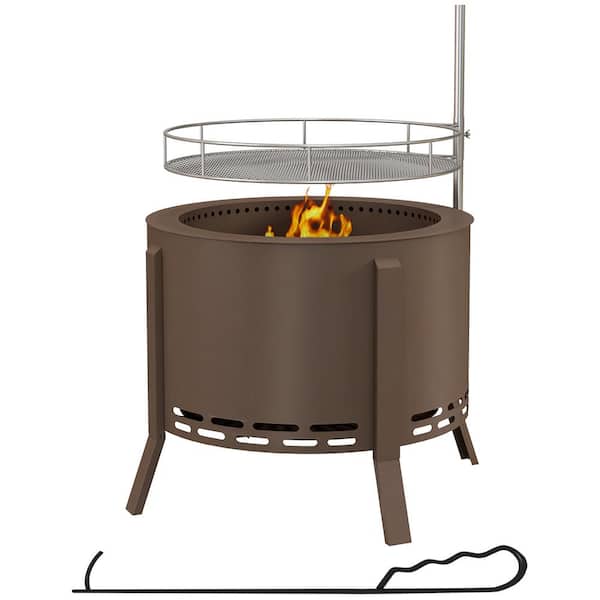 ToolCat 19 in. Round 2-in-1 Smokeless BBQ Grill Portable Wood Burning Fire Pitpit with Cooking Grate and Poker in Bronze