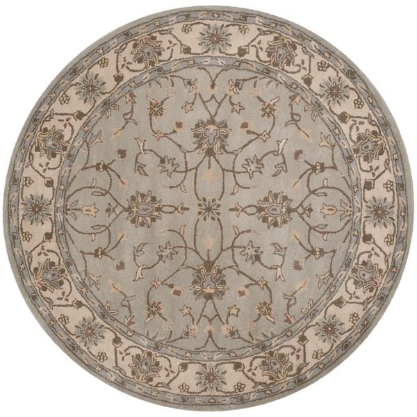 SAFAVIEH Heritage Beige/Gray 6 ft. x 6 ft. Round Border Area Rug